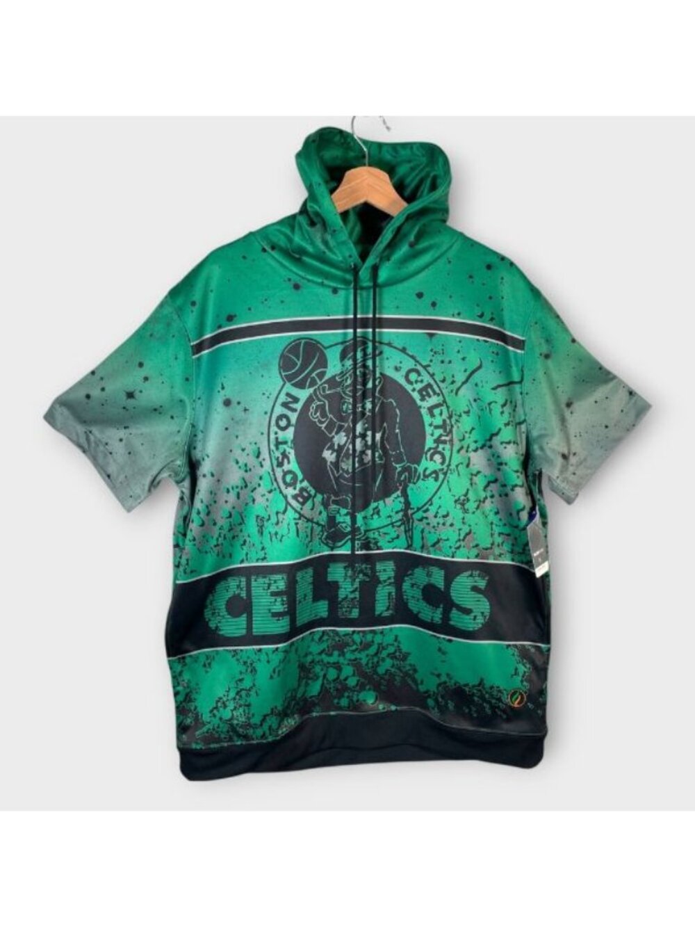 FISLL Celtics Short Sleeve Hoodie XL Boston NBA Short Sleeve Pockets Green NEW